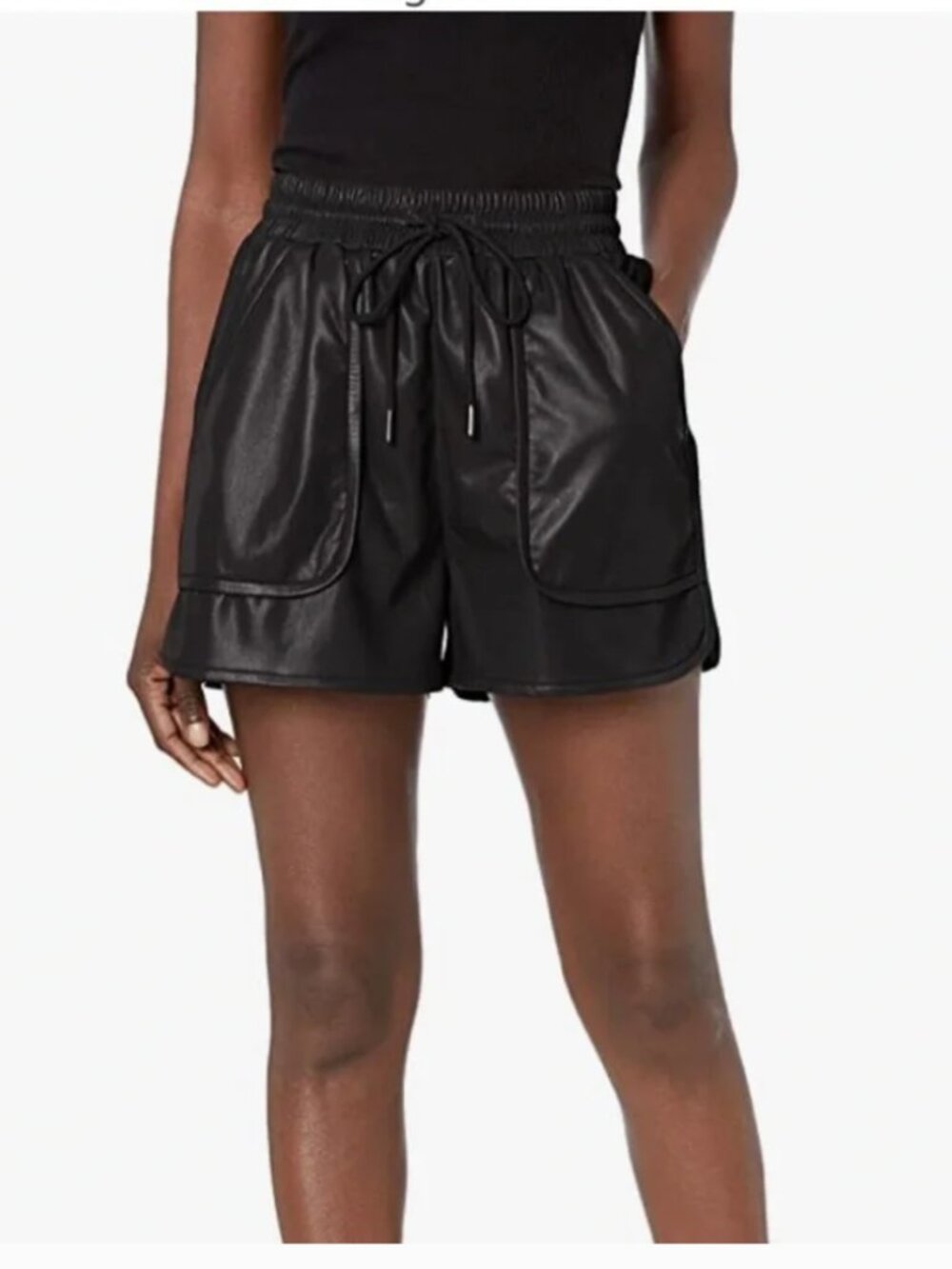 Joie NWT vegan leather shorts in shade Caviar (black) size 2 drawstring pockets